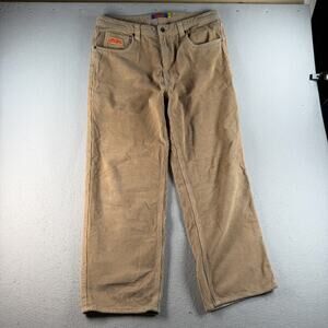 Empyre Men's 34 Tan Corduroy Skate Pants Embroidered Logo Baggy Y2K